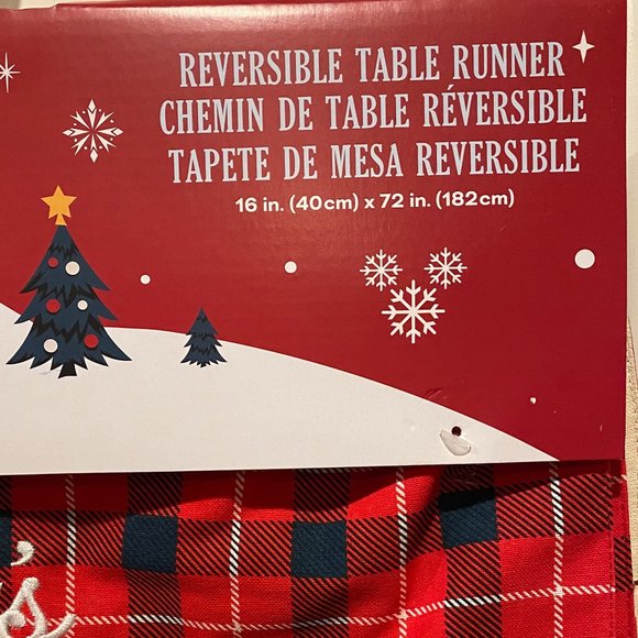 Disney Mickey & Friends Reversible Holiday Red Checked Cotton Table Runner 72x16 - Picture 3 of 6